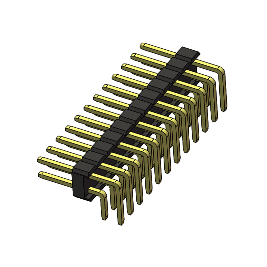 Pitch 2.54mm 90° 双排 DIP 单塑排针 PA:4.0 PC:3.0 2X12Pin 黑色 PA6T，94V-0 镀全金G/F